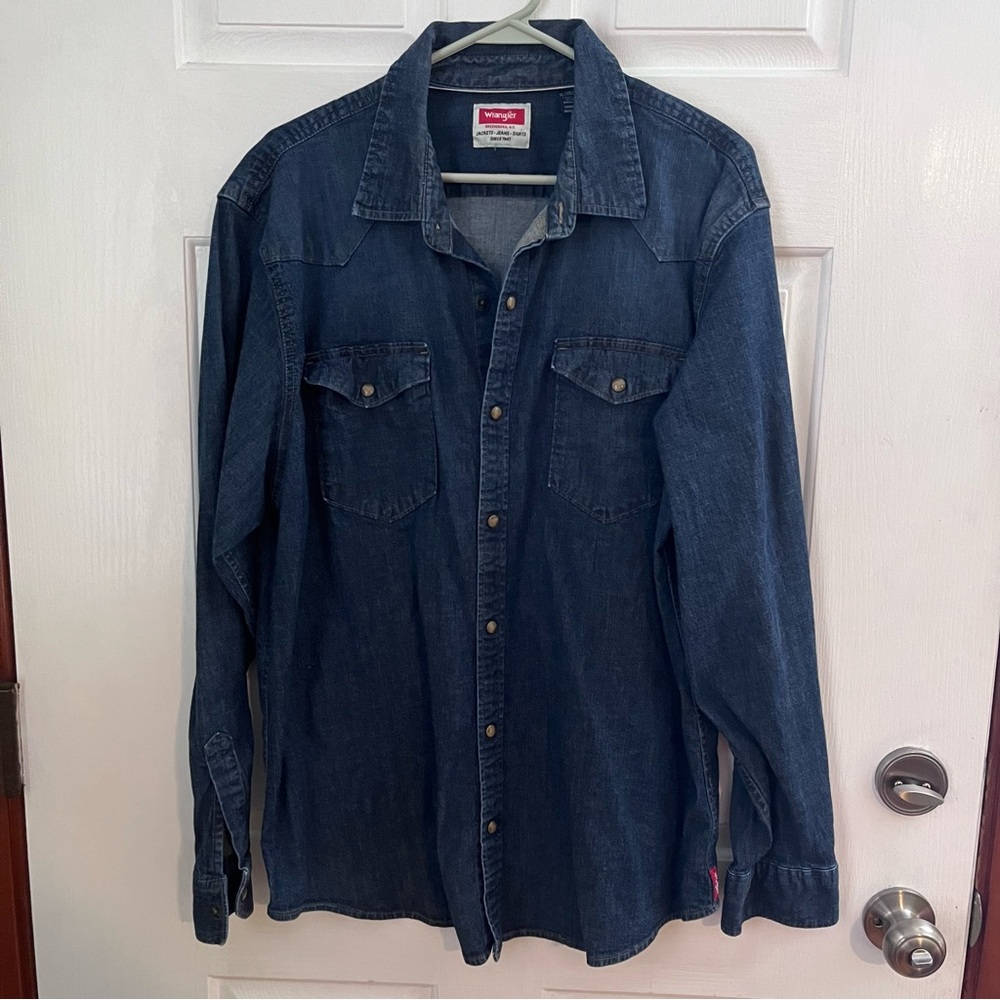 Wrangler Dark Blue Denim Western Shirt with Pearl Snaps